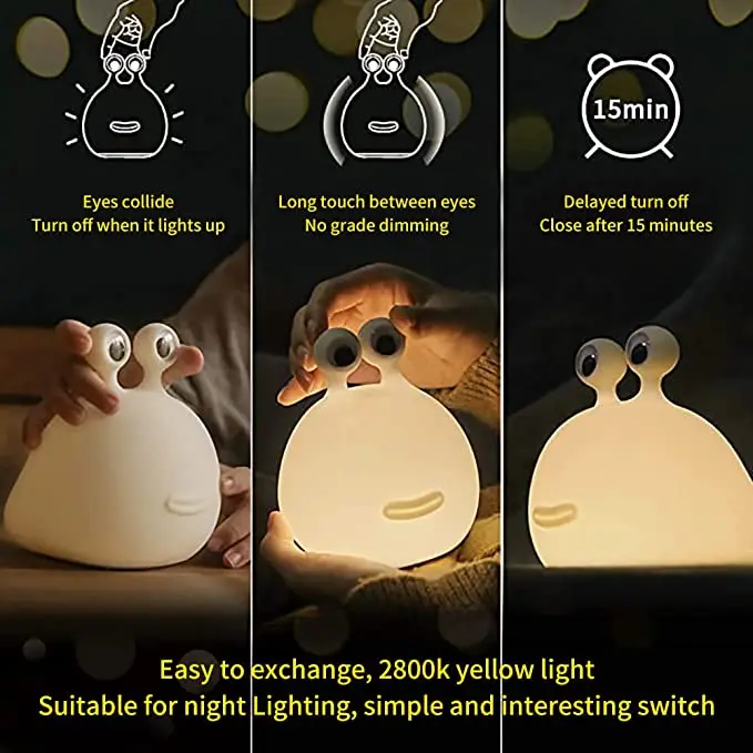 USB Rechargeable Slug Touch Sensor Eye Protection LED Wireless Charger Cute Small Night Cartoon Silicone Children Led Lamp Toy