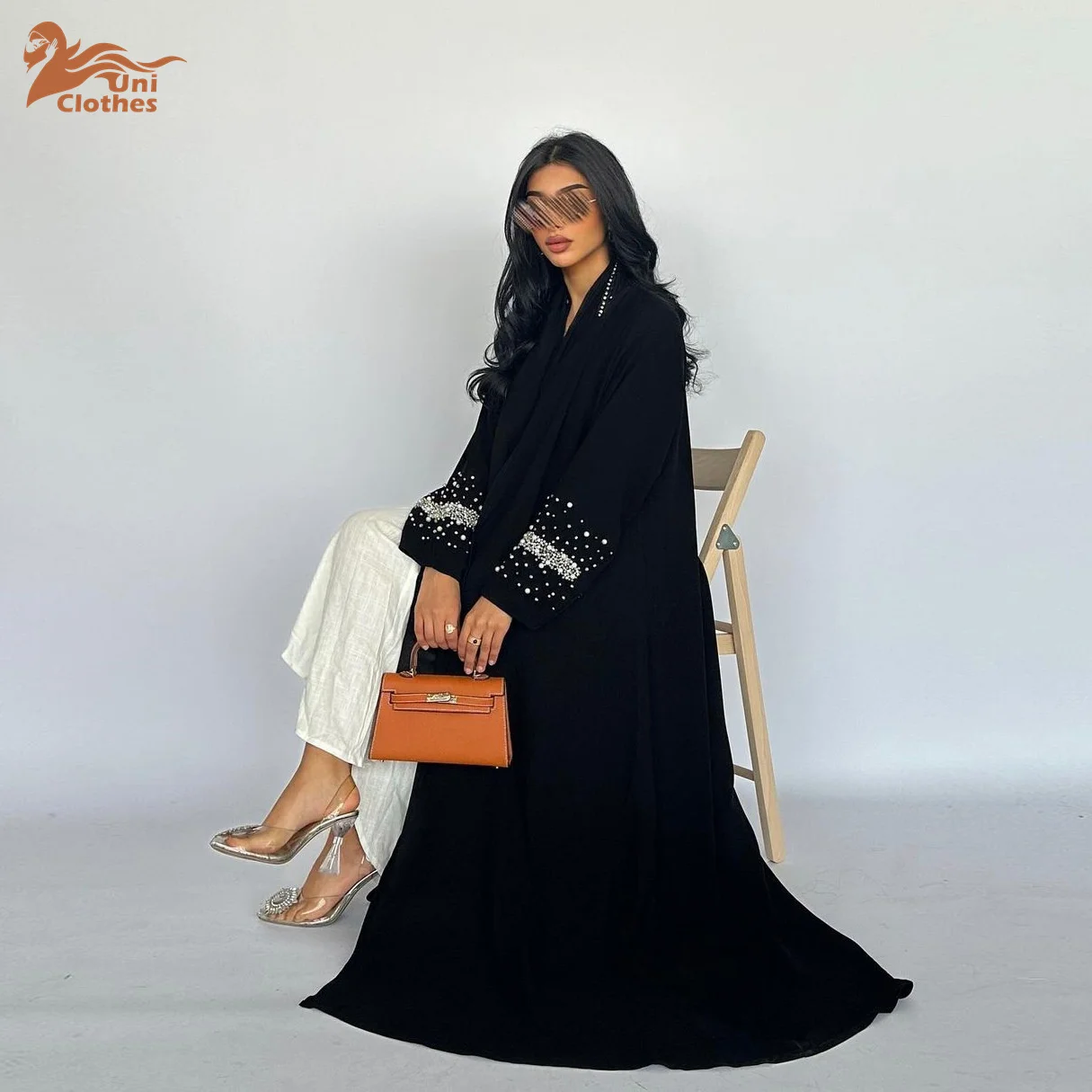 MQ128 Luxury Black Glitter Abaya Front Open Chiffon Abayas New Design Dubai  Muslim Cardigan Kimono With Free Matching Hijab