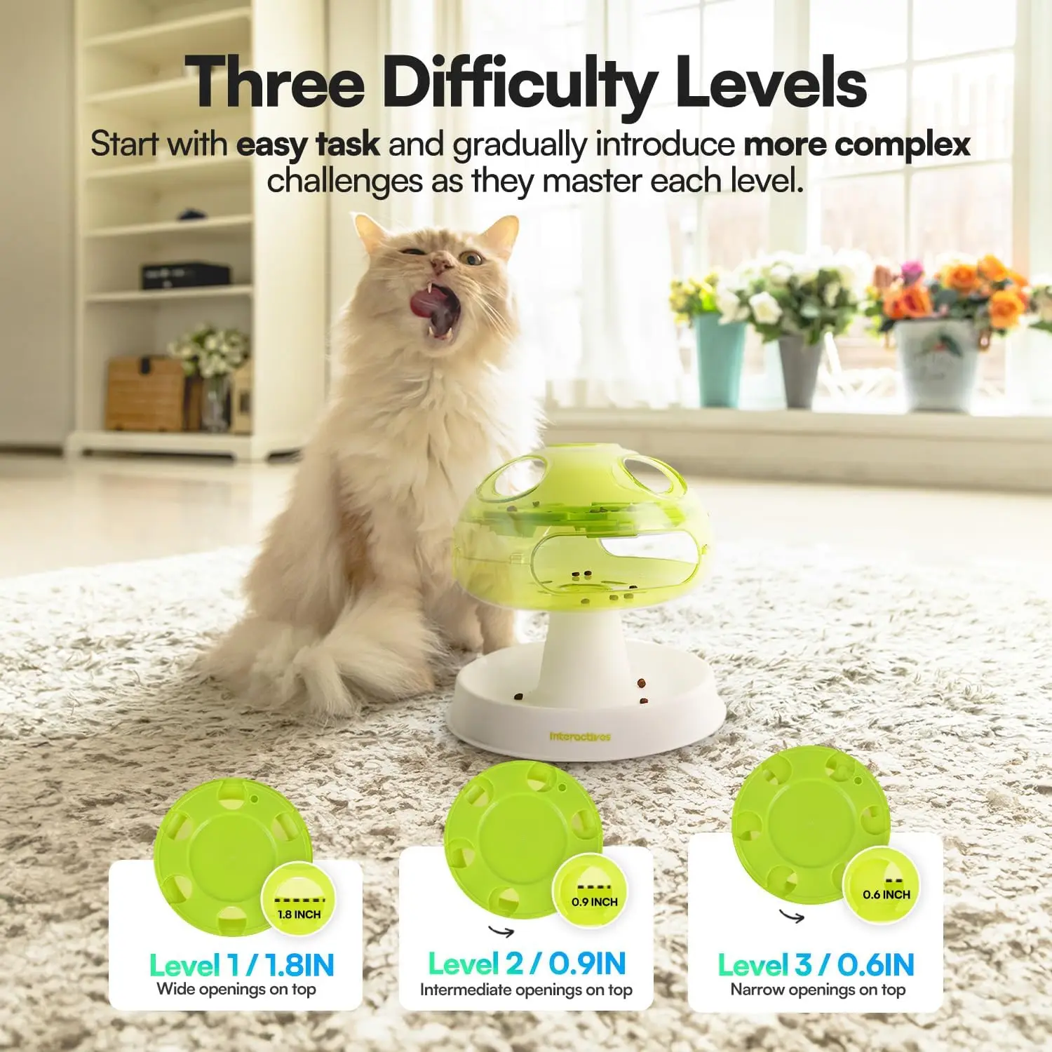 Mushroom Shaped Cat Slow Feeder Toy 3 Adjustable Difficulty Levels Treat Hide Puzzle Interactive IQ Training Leak Food Pet Toy