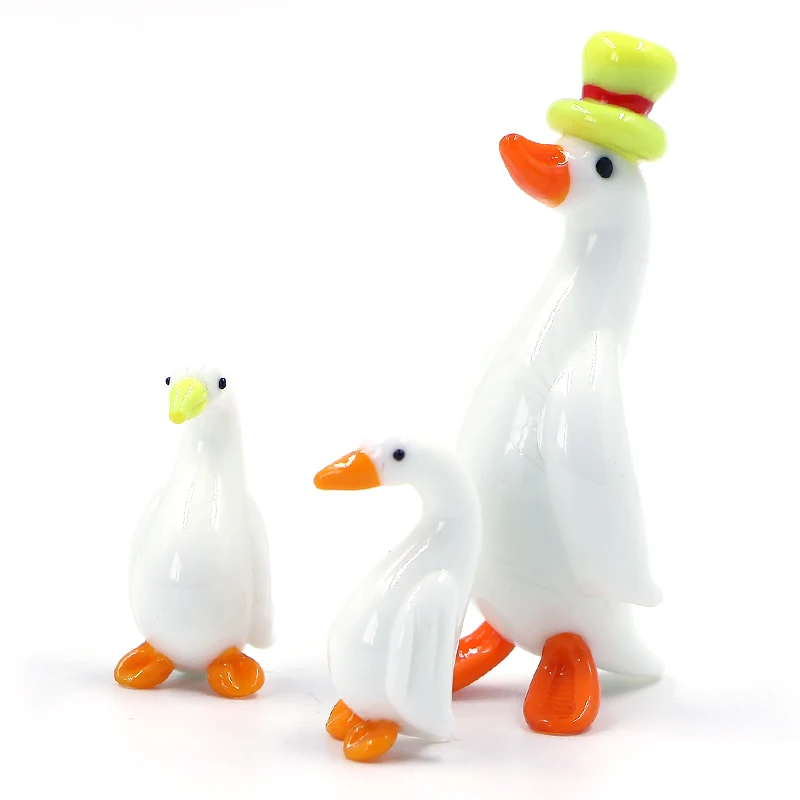 High Quality Creative Glass  Animal Figurine Mom  Baby Duck Desktop Accessories Collection