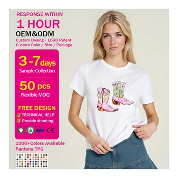 Cotton High Quality Personalized Women's T-shirt Rhinestone T Shirt Women's DTG Printed Cotton Graphics Fitted Casual T-shirt
