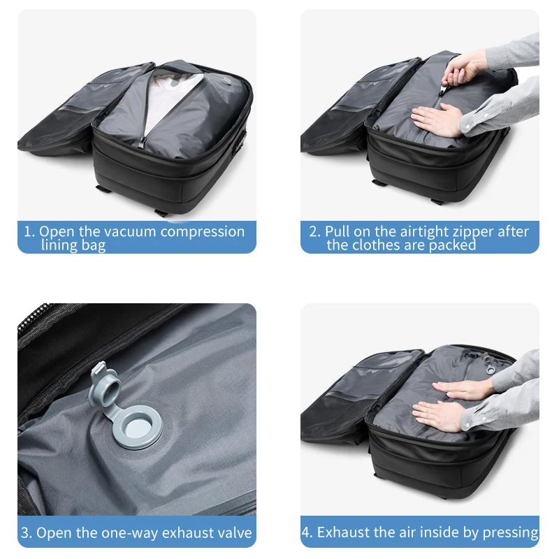 Expandable Vacuum Compressor Travel Bag With Weighing Handle Waterproof Bagpack Wet Dry Separation Vacuum Airbag Backpack