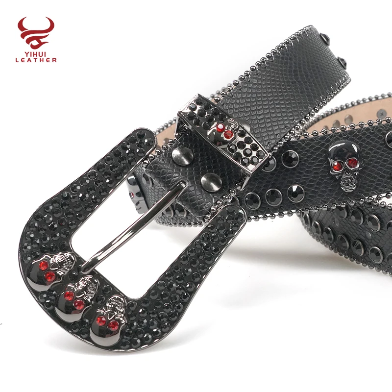 BB Simon Leather Belt Swarovski Crystals and Dark Gray Leather