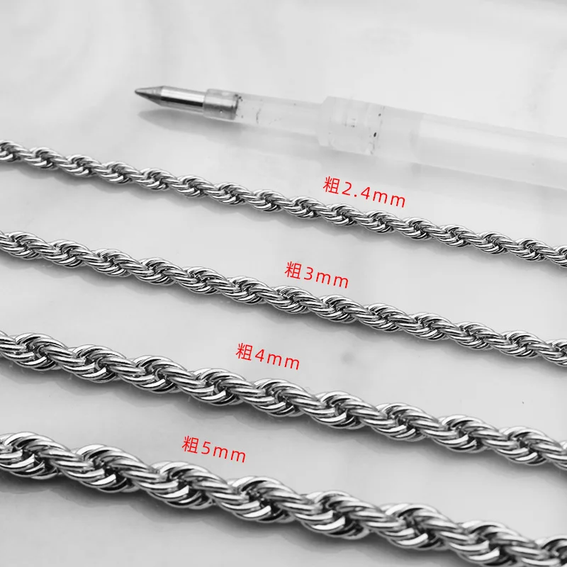 4mm 5mm Silver Color Twist Rope Designs Stainless Steel