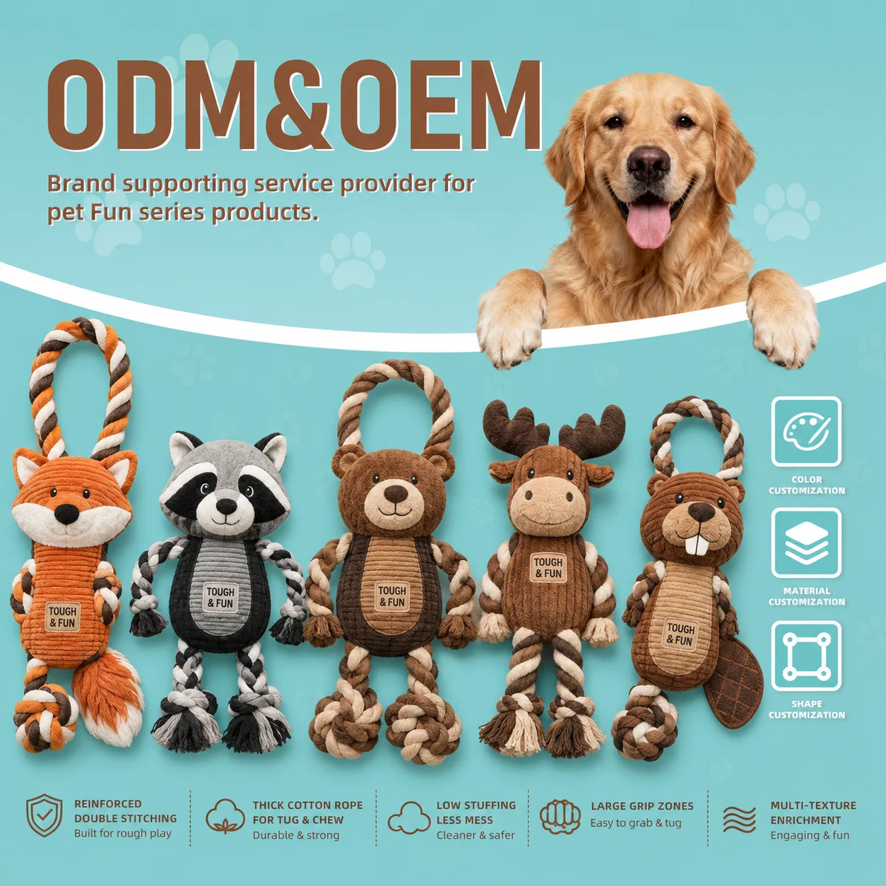Custom Animal Plush Rope Dog Toy Cotton Chew Tug Toy Interactive Pet Toy OEM ODM Wholesale Supplier Bulk Order Brand