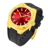 Red face gold case black rubber men watch