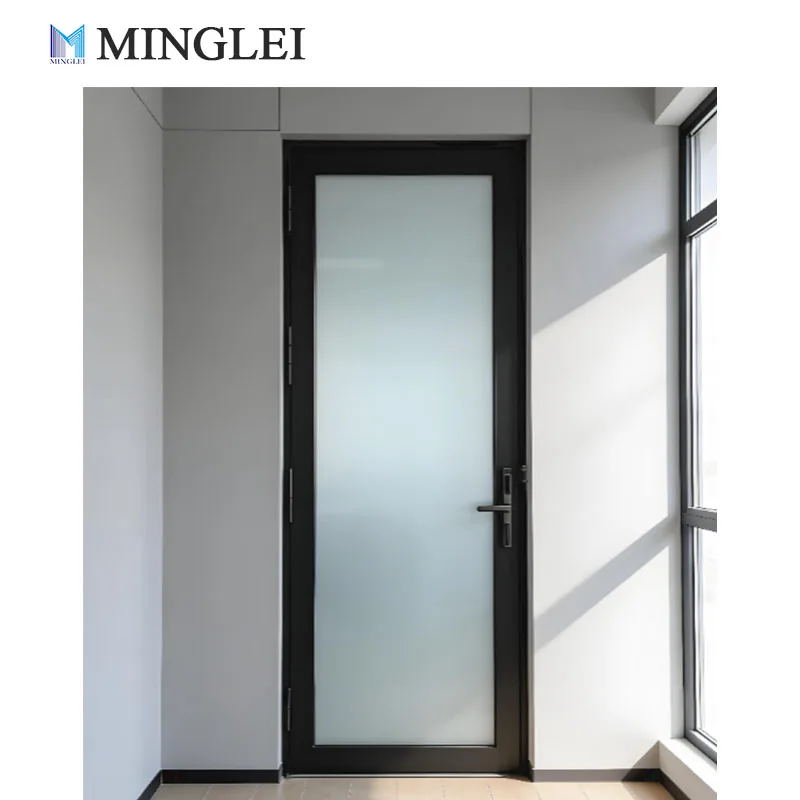 Porta a battente in alluminio moderna per interni, porta finestra francese in vetro con telaio interno divisorio a parete in vetro, porte interne con telaio metallico francese