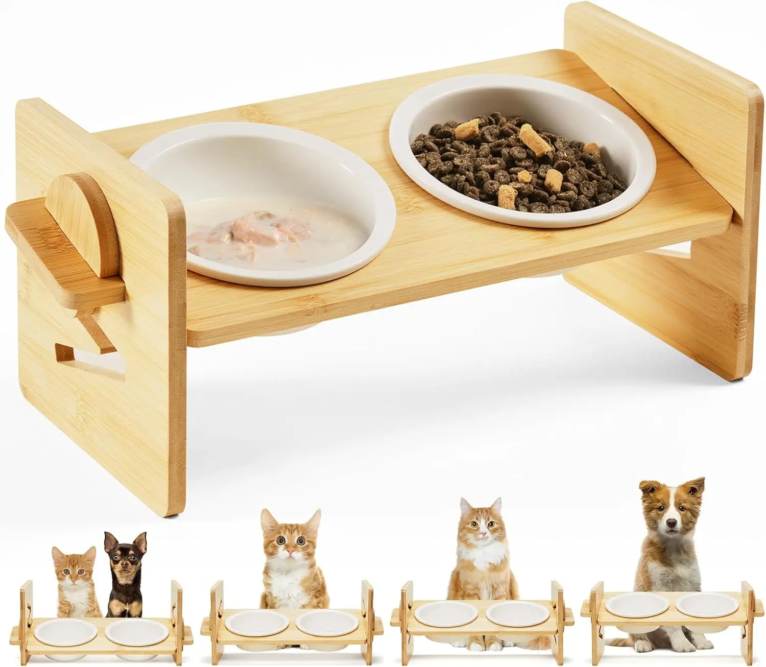 product bamboo ceramic 15 tilted raised cat bowls for indoor kidsadjustable anti vomiting dishwasher safe for food water-0