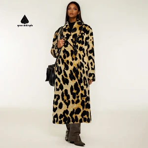 Women Clothing Manufacturers Leopard Women Winter Windbreak Coat Outerwear Plus Size Ladies Long Wool Maxi Overcoat