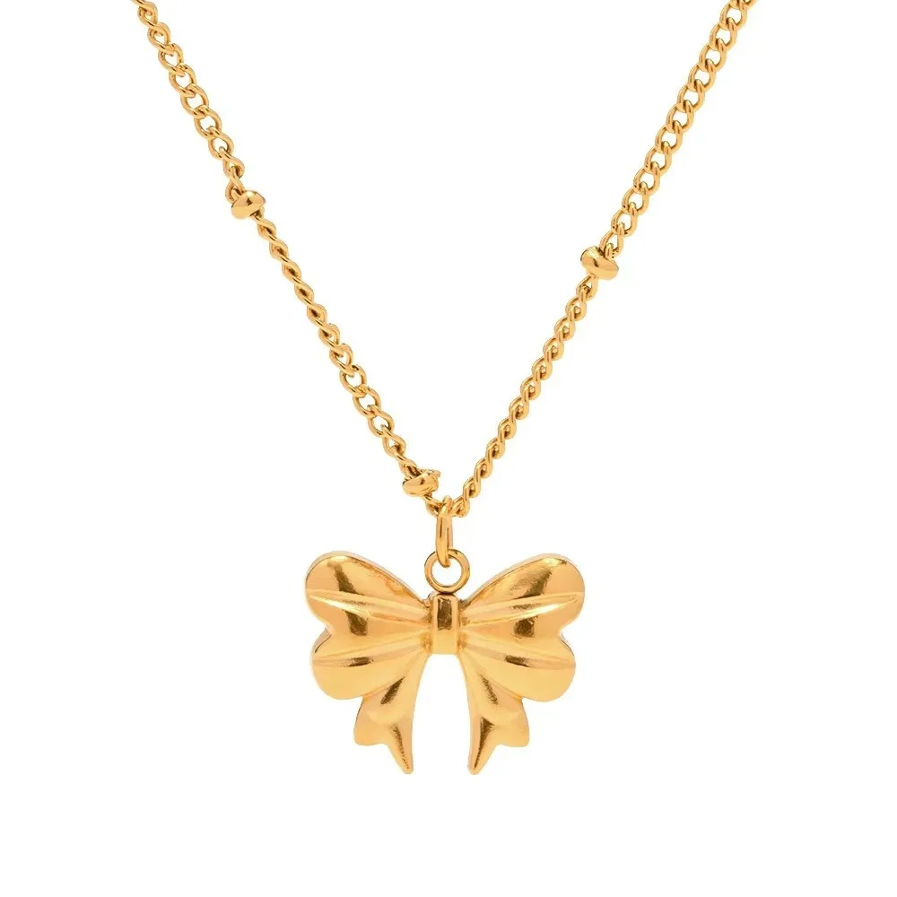 18k Gold Plated 3D Bow Pendant Necklace