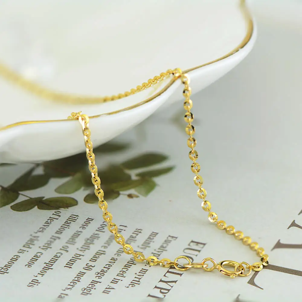 9k,10k,14k,18k Real Gold Cable Chains Necklace Yellow Rose White Gold