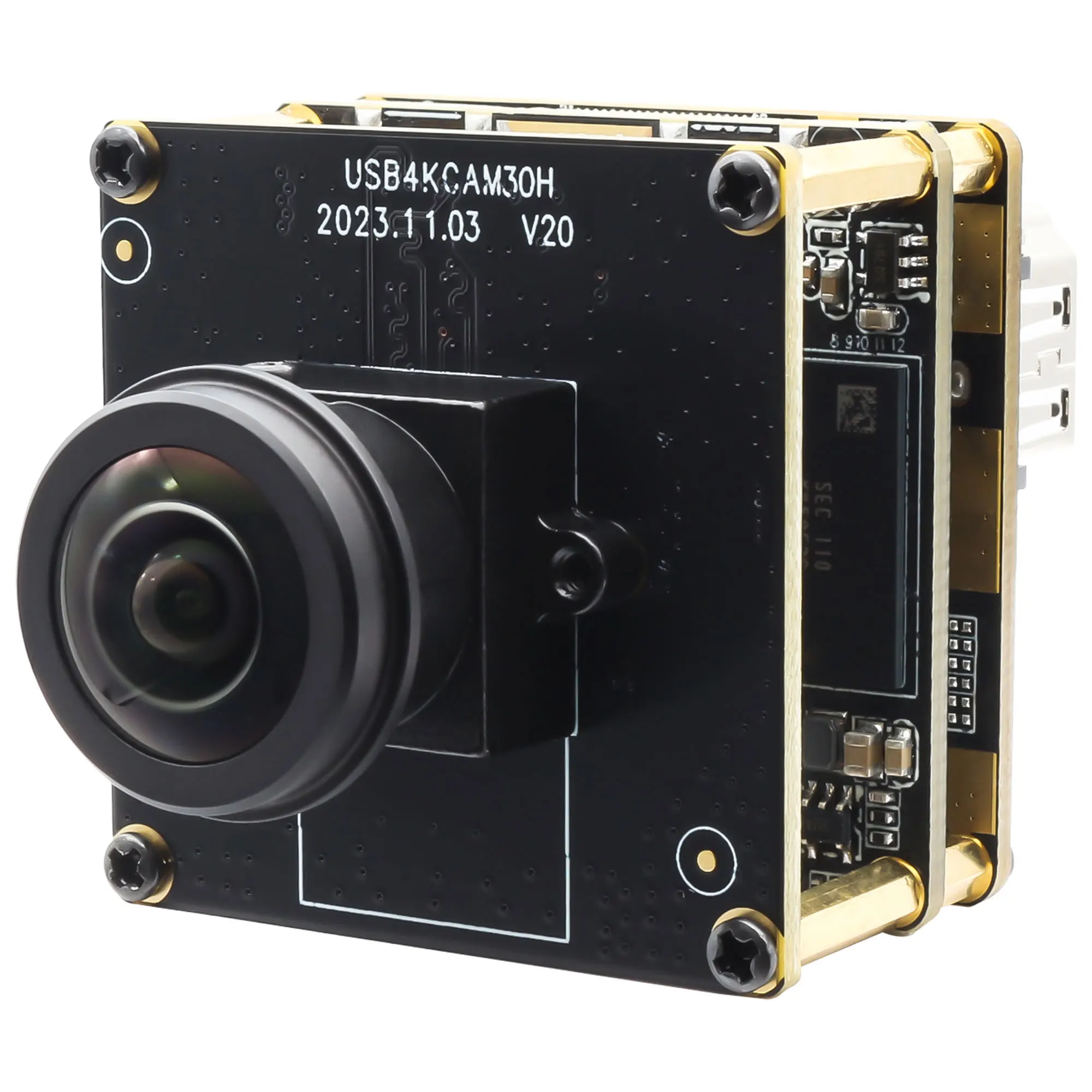 ELP 60fps 4K カメラモジュール HDMI同時出力 180°超広角 ELP 4K HDMIカメラモジュール 180度魚眼レンズ USB 3.0接続
