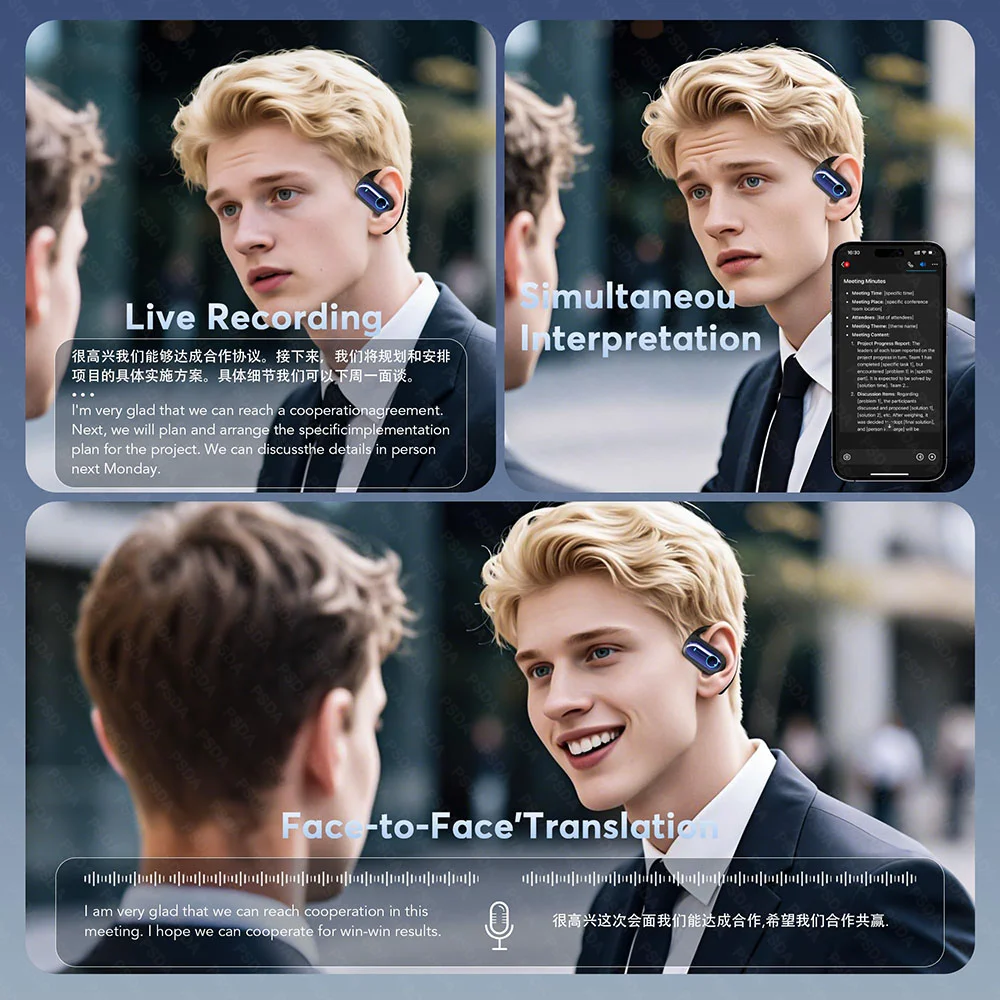 133+ AI Languages AI Translation Earbuds BT5.4 Headphones Translator 4-in-1 Smart Mode T aperçu 4