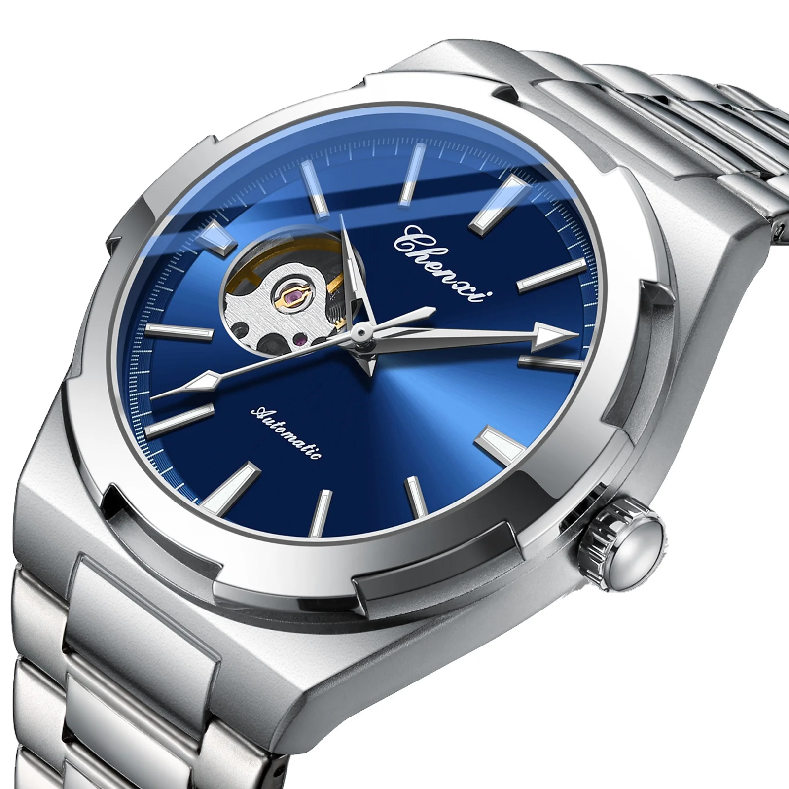 CHENXI jam tangan pria, arloji bisnis mekanis otomatis Stainless Steel  tahan air 8856 Reloj Hombre