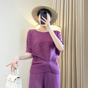 Women's Pleated Top T-Shirt Summer Light Loose Short Sleeve Miyake Irregular Design Factory Wholesale