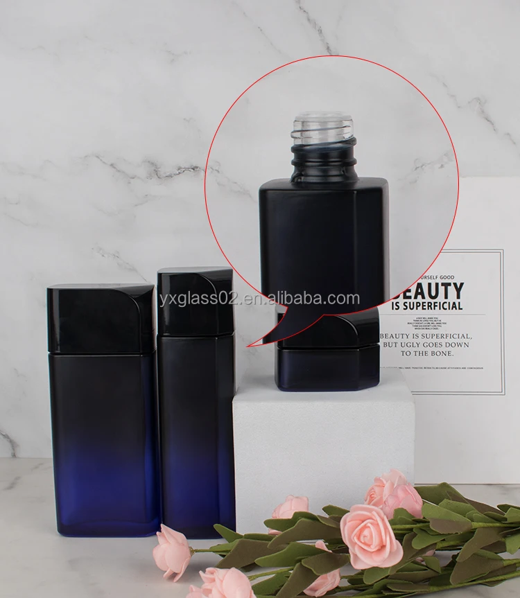 Luxury irregularity shape cosmetic glass bottle set Unique design man Skincare cosmetic packaging glass suit container details