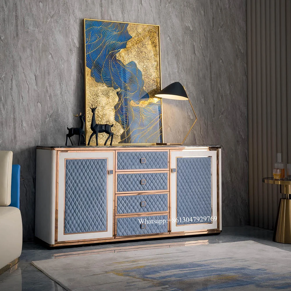 Mueble De Lujo Moderno Para Comedor,Mueble Lateral De Alta Gama,Mesa De  Vestidor De Cuero Blanco Y Azul,Aparador De Buffet - Buy De Gama Alta Del  Gabinete Del Lado Del Mesa De Tocador,Blanco