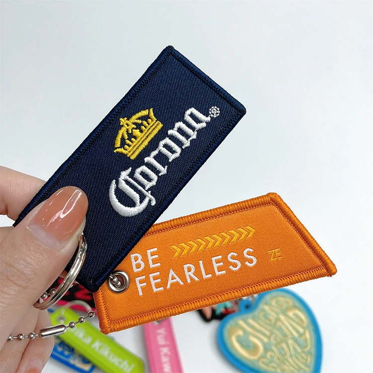 Promotional Gifts Custom Cheap Jet Tag Fabric Embroidery Car Keychains