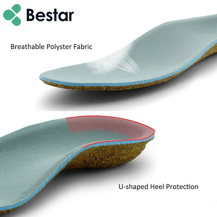 Chinese Factory Quality Waterproof and Comfortable Orthopedic Cork Rubber Insoles