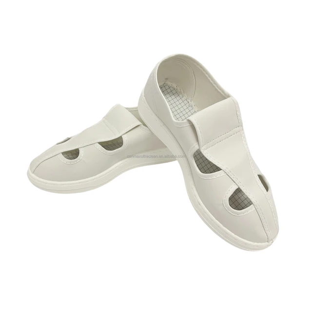 Breathable PU Sole Pu Leather Cleanroom Lab Working Shoe Breathable 4 Holes Antistatic White ESD Shoes Anti-static