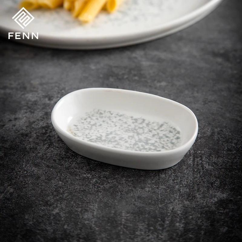 FENN European Modern Horeca Restaurant Buffet Small Ceramic Plate Sauce Serving Dish For Dishwasher And Micro wave Safe