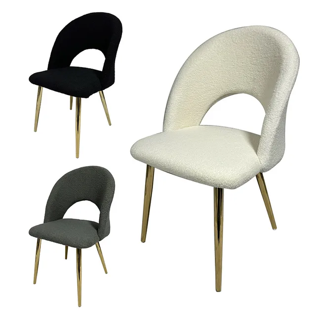 Romance Wholesale Nordic White upholstered Berber Fleece OEM Teddy Fabric Dining Chair for Coffee Bar