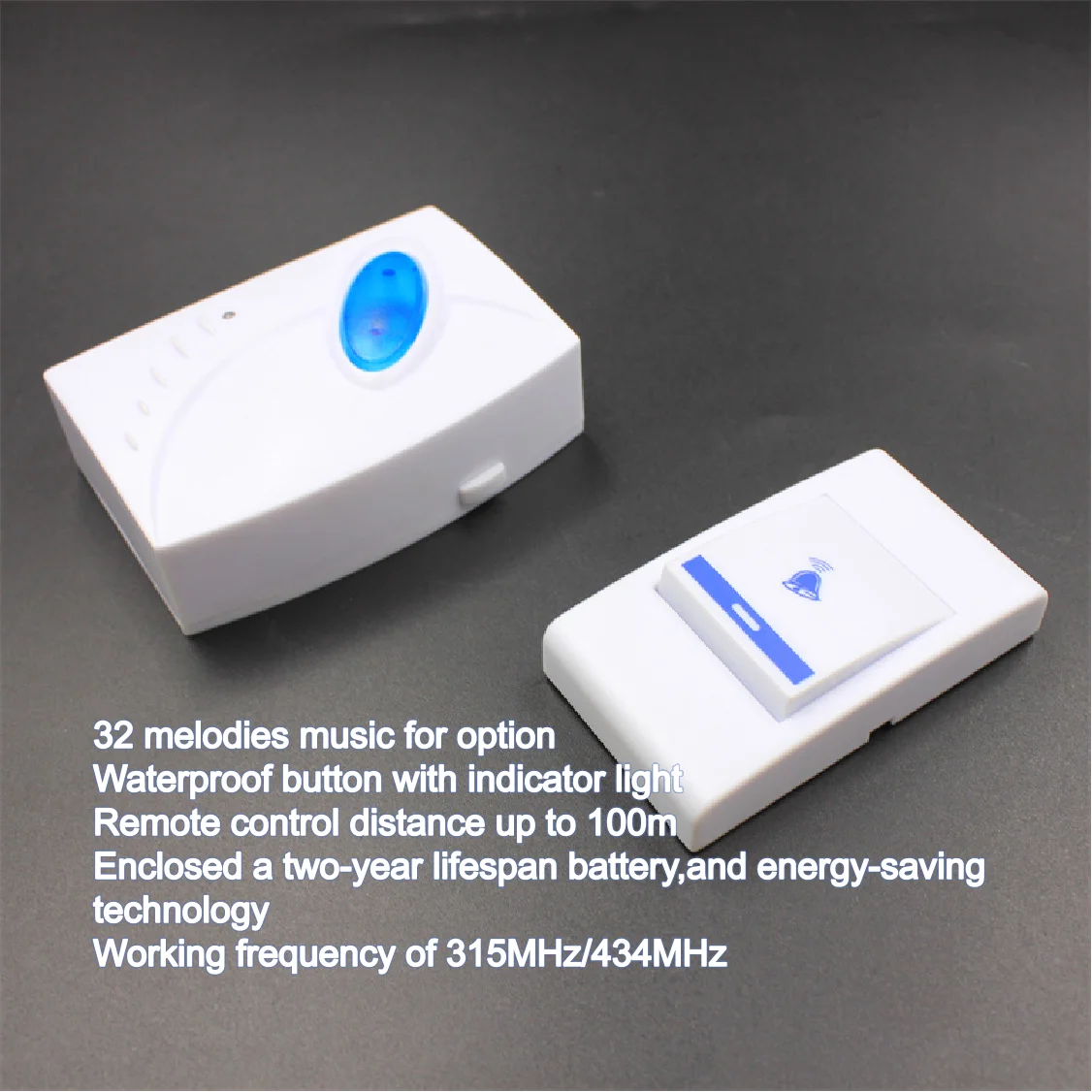 LUCKARM Blue Simple Design Battery Doorbell Wireless Door Bells 32 Melody 100M