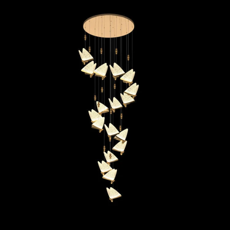 RuiRfh Lustre LED Papillon Décoratif - Lampe Suspendue Réglable Dorée Pour Escalier Salon