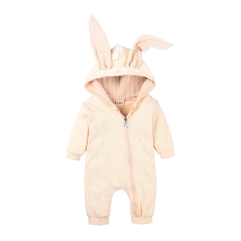 Easter Baby Rabbit Rompers Jumpsuits Cute Girl Boy Long sleeve one - piece bodysuit with Zipper Solid Color Bodysuit for 0-24m