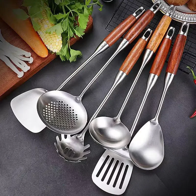 Stainless Steel Wok Spatula Wood Handle Shovel Ladle Kitchen Utensils Baking Cooking Tools Kitchenware Cookware 6