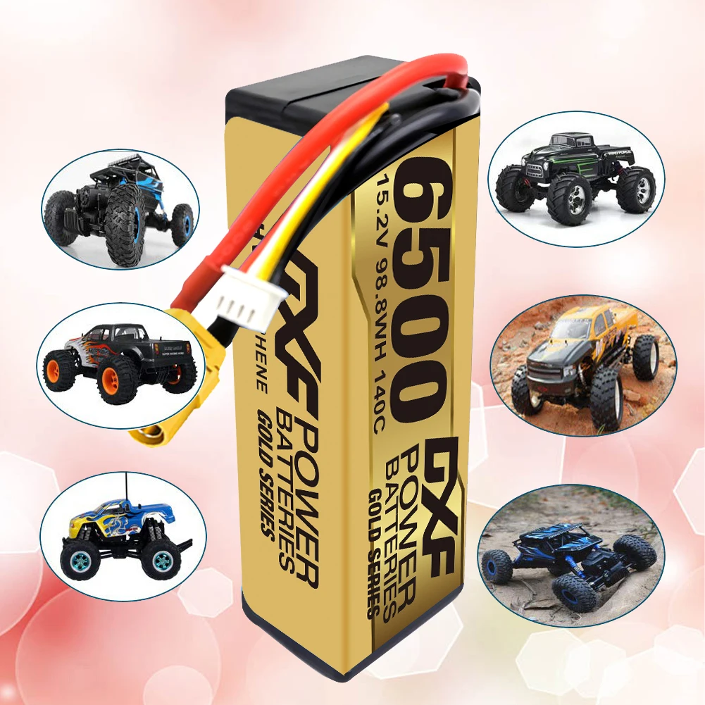Batería Lipo 4s Lipo DXF 15,2 V 6500 mAh 100 C con estuche rígido XT90 para coche RC 1/8 Buggy Truggy, compatible con Emaxx, Bandit, Rustler y más._voghion.com