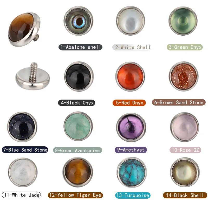 Natural Stone Labret Top Titanium Bezel Set Semi Stones Precious Disk