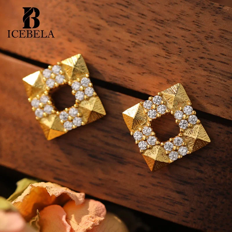 Minimalist Earrings Cubic Zirconia Personality Design Women Earrings S925 Silver Fancy Statement Square Stud Earrings for Girls
