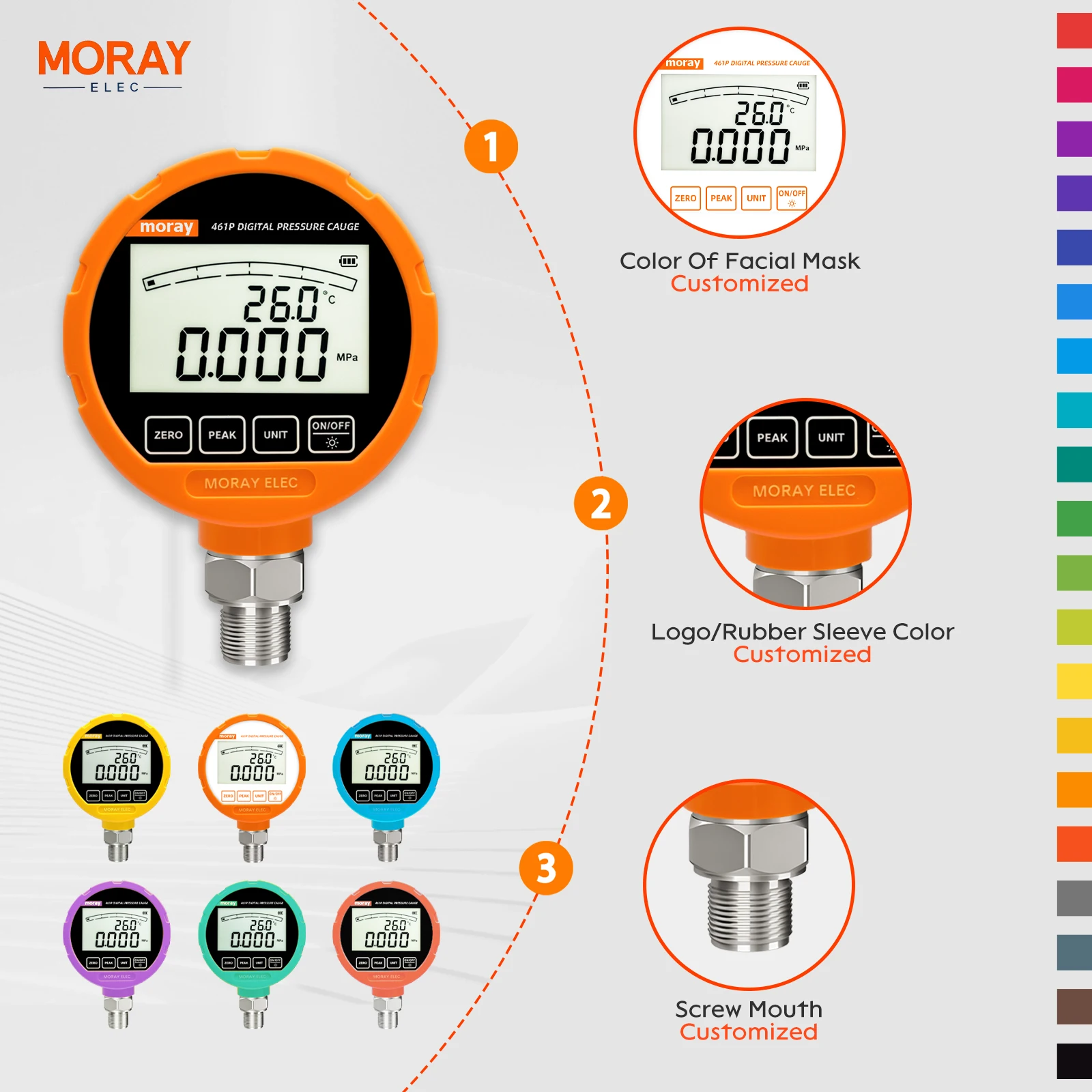 MORAY ME461P Rubber Protector Dustproof Accuracy 0.5%FS Diaphragm LCD Hydraulic Pressure Gauge Set Fuel Manometer