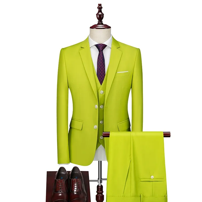Y2603 British Style Business Suit for Men Slim Fit Jacket+Vest+Pant 3 Piece Set Formal O aperçu 12