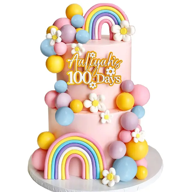 35 Pieces of Cake Decoration Flowers rainbow Balls for a Girl's Birthday Party Decoration Cake Topper