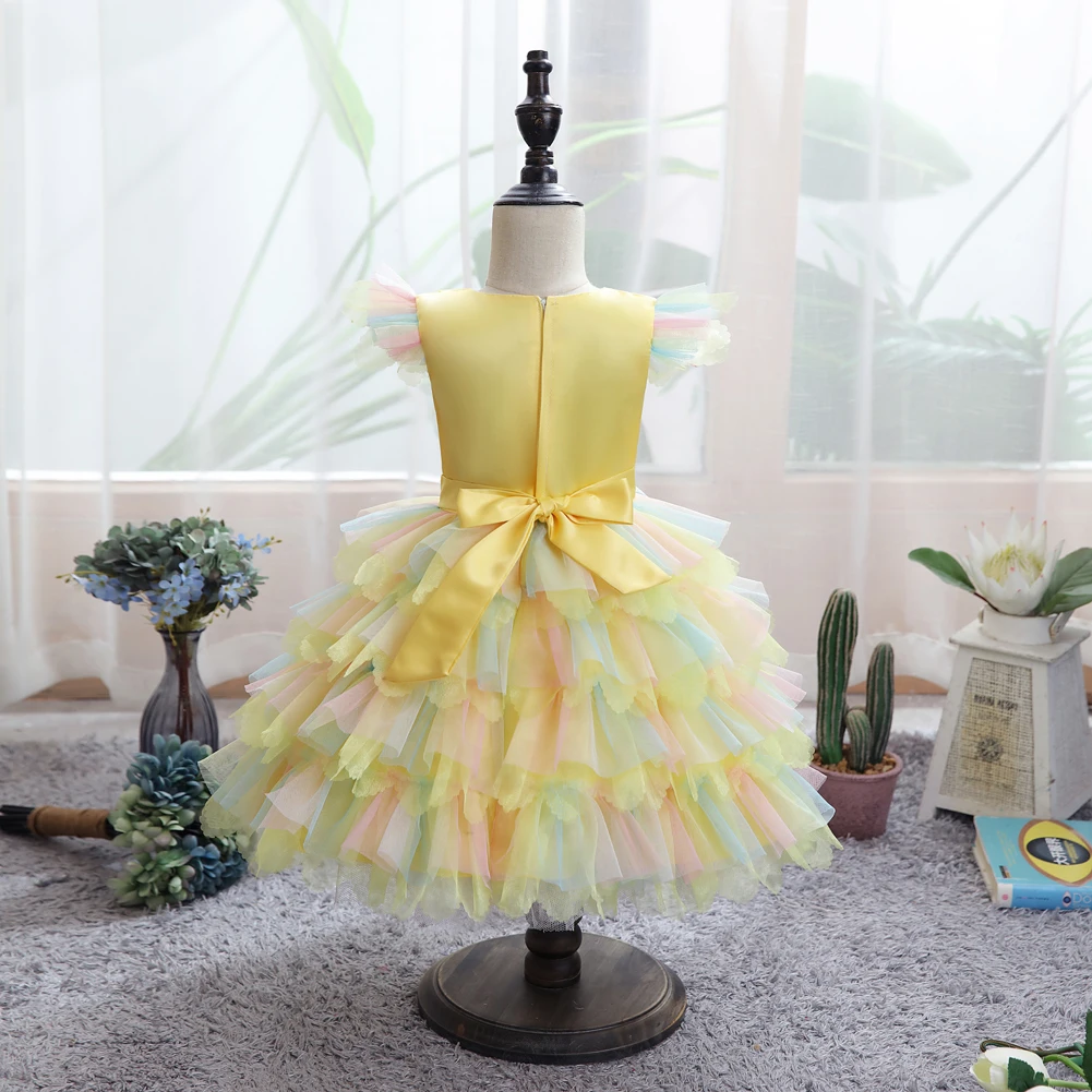 Korean Style Fluffy Lovely Flower Kids Girl Dress Colorful Baby Girl Birthday Dresses for 1 Years Old pink Girls Tutu Dress