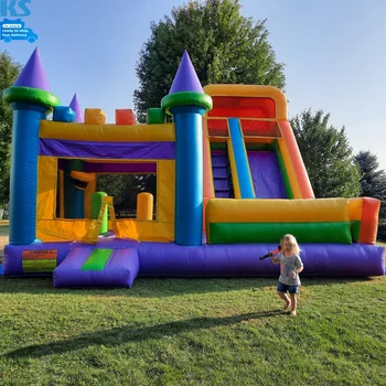 Rainbow Multi Color Durable PVC Kids Inflatable Jumping Bouncy Castle Commercial Combo Bounce House With Slide For Party Rental