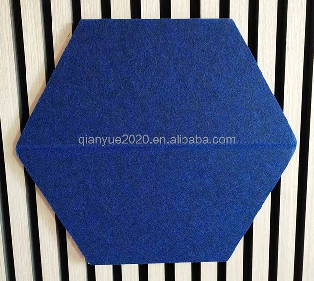 Hexagon Sound absorbing Pet panel polyester fiber adhesive acoustic panel  fire-proof dark blue color carved acoustic panel