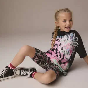 High Quality Custom Cartoon Hooded Short-Sleeved T-Shirt Tight Shorts Sports Suit Streetwear Tracksuit Manufacturer Made Knit