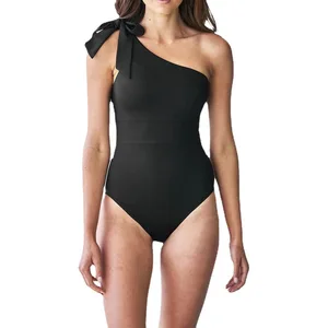 Wholesale One Piece Swimwear Solid Color Hollow Backless Swimsuit One Shoulder Bow Bikini Suit