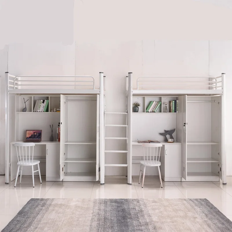 Free 3D Designed Durable Iron Frame Bunk Bed with Desk/Wardrobe Student Dormitory Apartment Bed for School Use