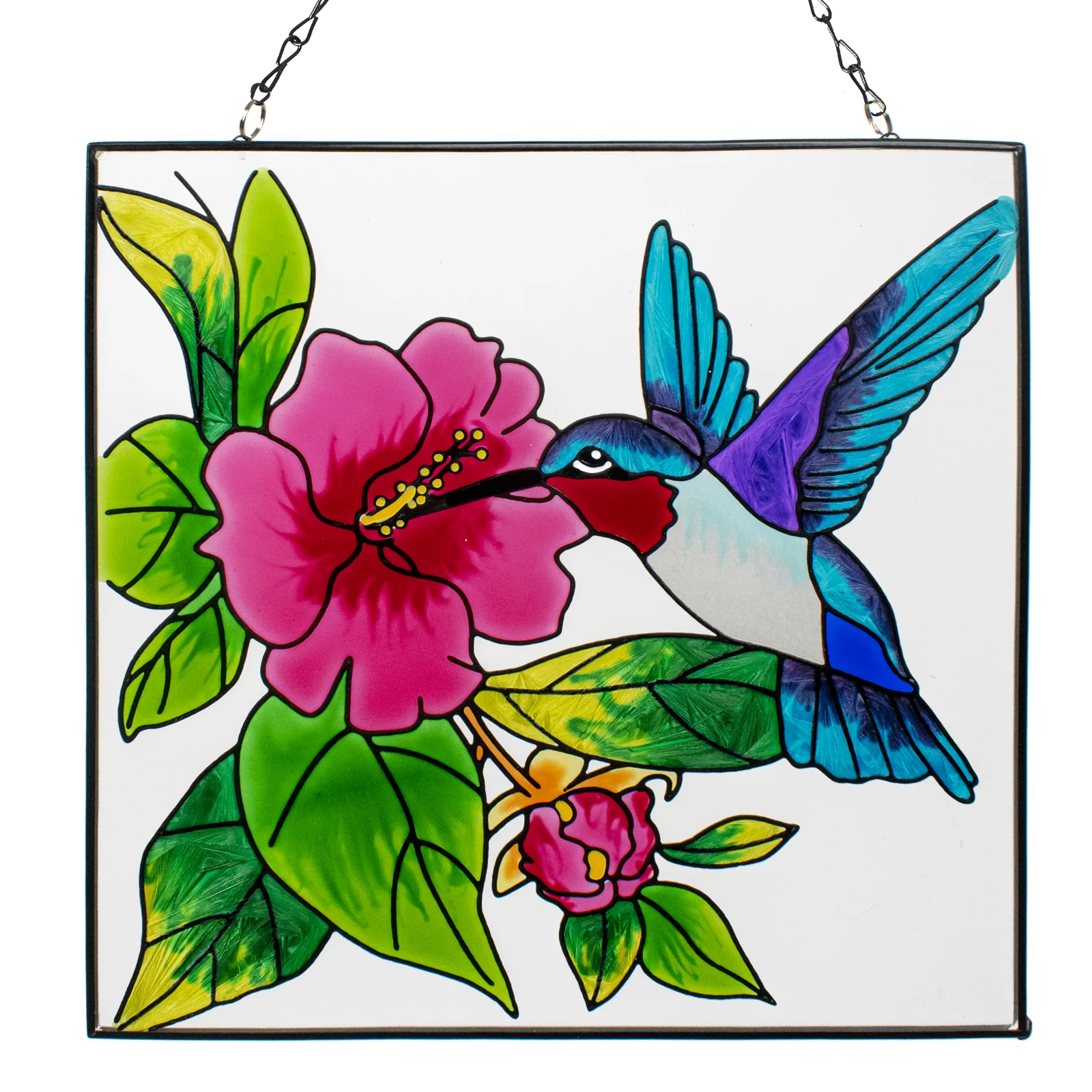 Hummingbird Stained Glass Window Hangings, Suncatcher for Window with Metal Chain, Outdoor Home Glass 