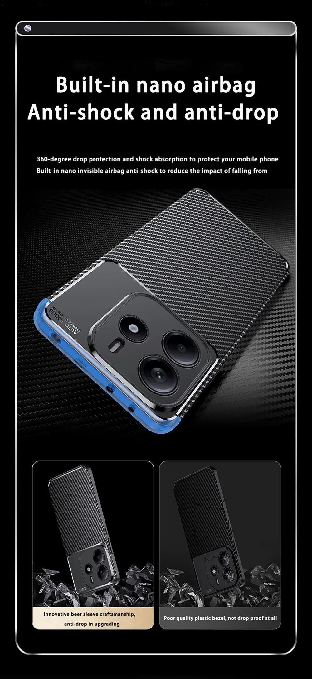 product laudtec sjk1012 carbon fiber texture phone cases shockproof slim lightweight simple business back cover for xiaomi note14 4g-8