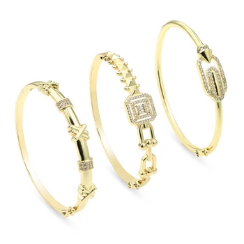 Romantic Geometric Brass Bracelet Set Dubai Style Gold Plated 14K Stylish Women's Jewelry Trendy Fashion Bangles