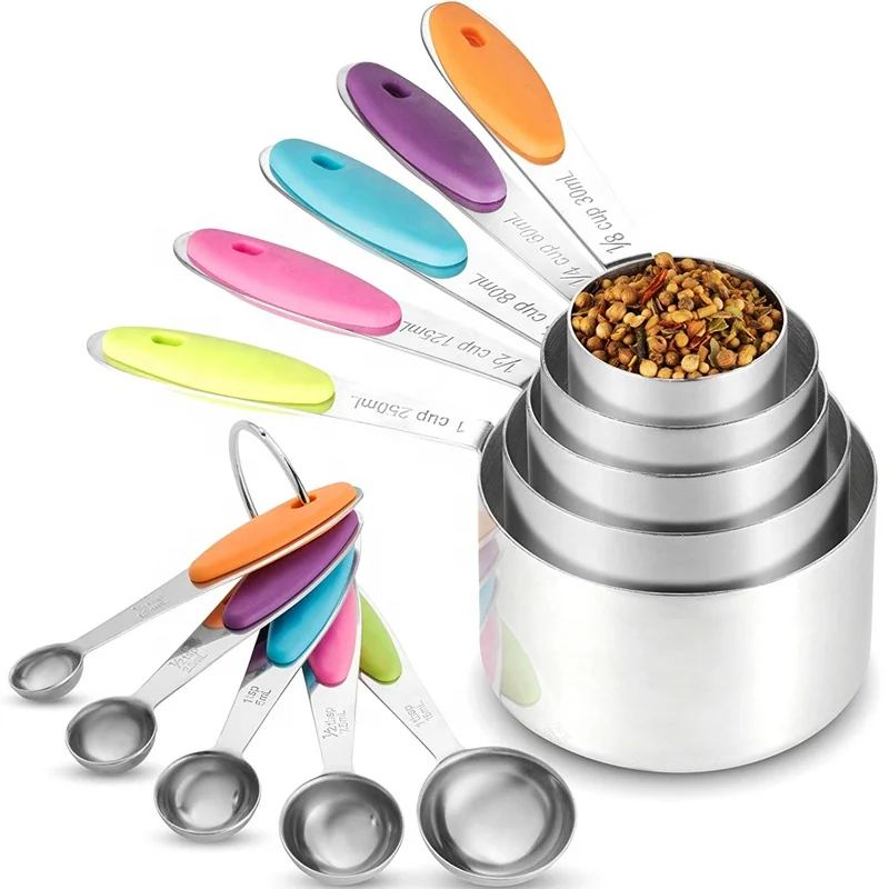 12 Piece Measuring Cups and Spoons Set, Cute Plastic Measuring Cups Spoons,Colored  Kitchen Measure Tools, Dry Measuring Cups for Cooking, Metric Measure Cups  Spoons for Baking & Kitchen,Durable Nesting Cups and Spoons