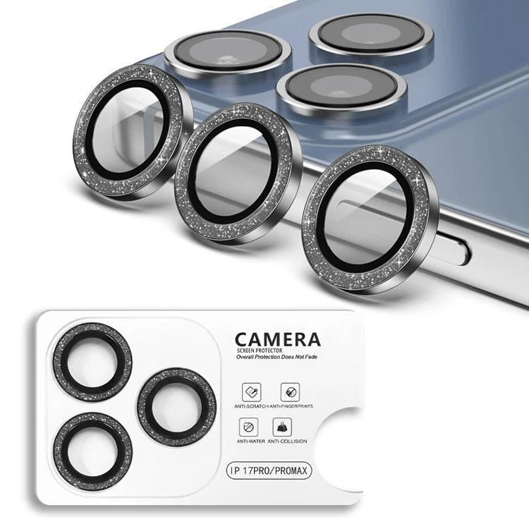 product wholesale glitter diamond camera lens protector 9h hd pvd tempered glass screen protector for iphone 17291-3
