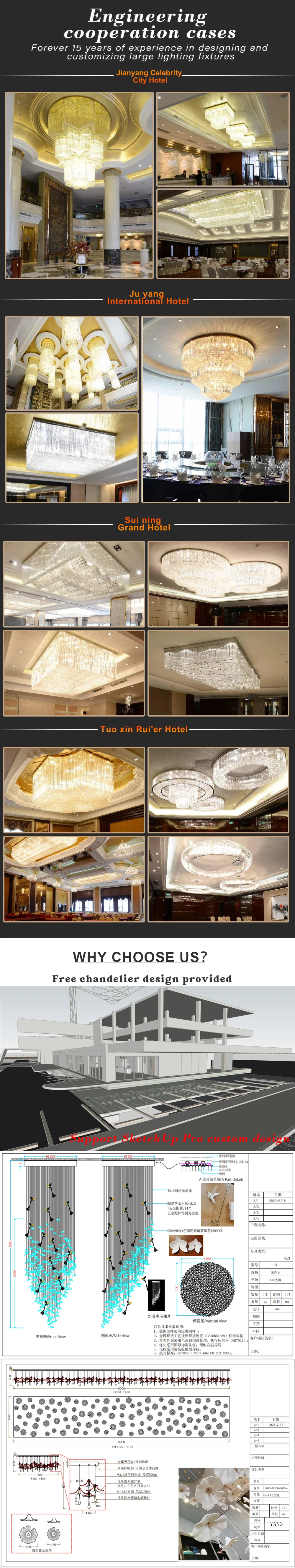 Modern Design Hotel Banquet Hall Custom Luxury Large Decorative Crystal 