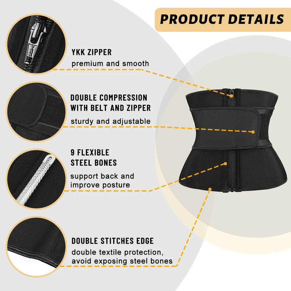 YKK Zipper Custom Logo Waist Trainer Latex Belt for Women and Girls New Private Label Tummy Shaper with Breathable Feature
