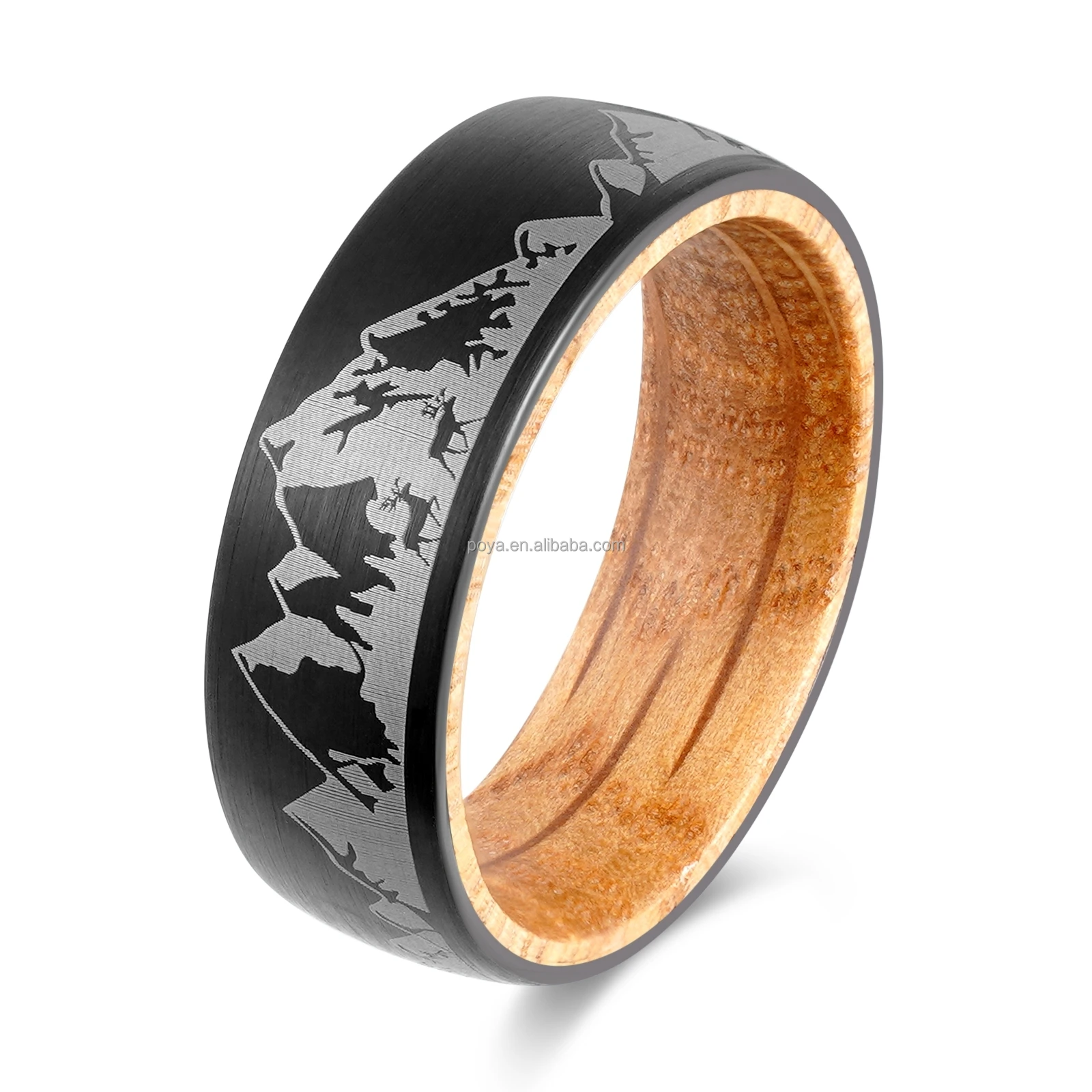 POYA 8mm Oliver Wood Liner Anillo de Bodas de tungsteno negro